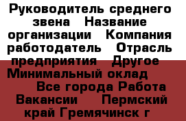 Руководитель среднего звена › Название организации ­ Компания-работодатель › Отрасль предприятия ­ Другое › Минимальный оклад ­ 25 000 - Все города Работа » Вакансии   . Пермский край,Гремячинск г.